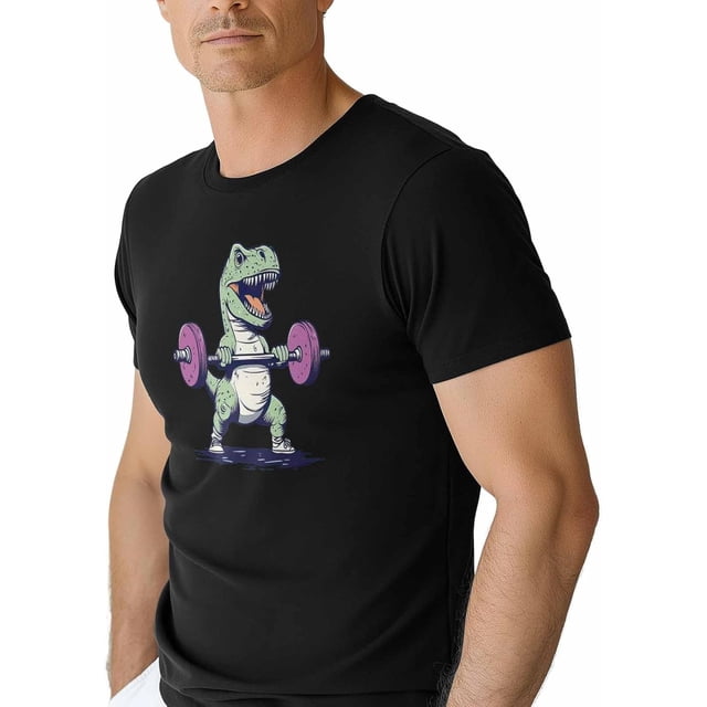 Camisetas para hombre, divertida camiseta de algodón con cuello redondo de dinosaurio, manga corta, color morado, con mancuernas.