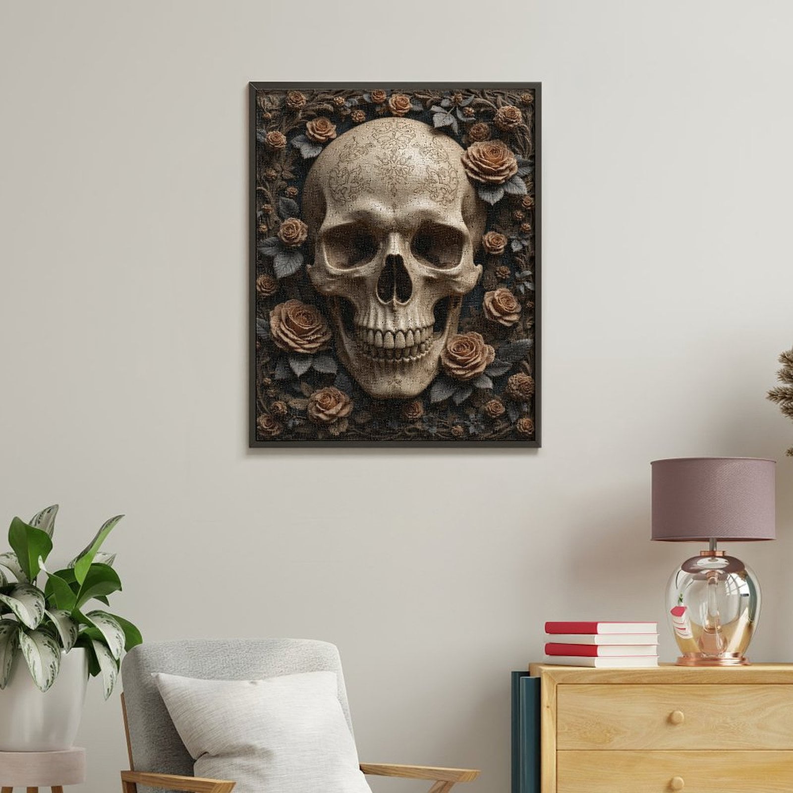 Paint By Numbers Kit for Adults Beginner - DIY Ornate Skull Rose Frame Art Canvas Painting Kits for Adults, Frameless Paint By Number for Adults for Home Wall Decor 16x20 Inch