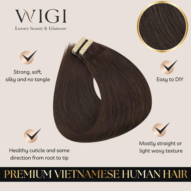 22 Inch Human Hair Tape-In Extensions, 50g 20pcs, Silky Straight Dark Brown (2) Silky Straight Tape In Hair Extensions 50g  main image 4