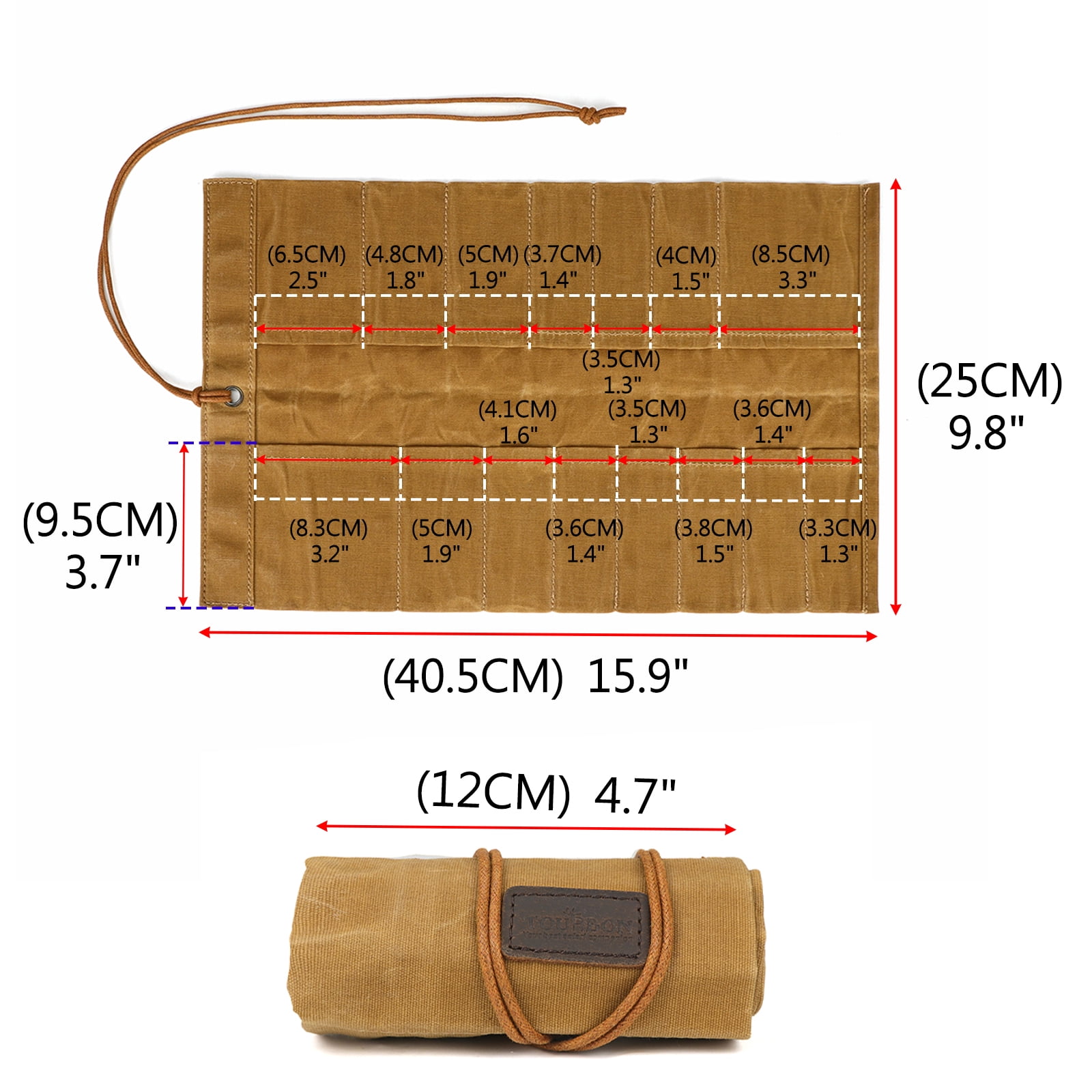 TOURBON Canvas Folding Tools Roll Up Bag (14 Slots)Portable Carry Pouch Workshop Storage Splier Tool Organizer Woodworking
