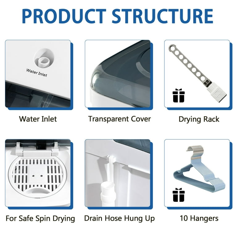 Erivess 20lbs Portable Twin Tub Washing Machine with 12lbs Drain