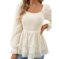 thumbnail image 2 of Franhais Women's Scoop Neck Smocked Tops Ruffle Long Sleeve Textured T-Shirts Peplum Blouses, 2 of 6