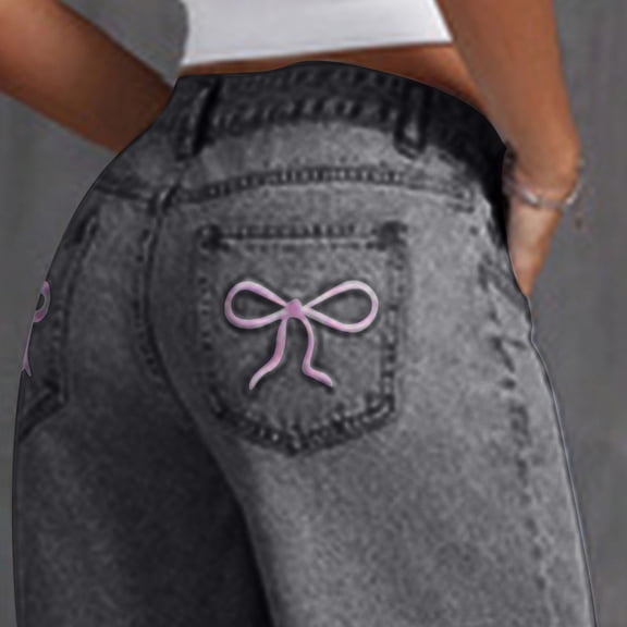 Girls Wide Leg Jeans Bow High Elastic Waisted Denim Pants Y2K Baggy Jeans with Pockets 8-14 Years Tween Back To School Clothes