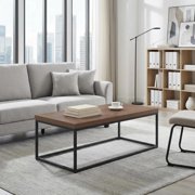 Walnut Coffee Table | Modern Industrial Rectangular Table With Black Metal