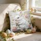 thumbnail image 1 of Funda de almohada con estampado digital 3D de conejo | Diseño de bordado falso | Tejido de poliéster | Funda de cojín decorativa para sofá cama de 45 x 45 cm, 1 of 6