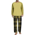 thumbnail image 2 of YueHuiYing Man Style Casual Pajama Set Long Sleeves Round Neck Shirt Waist GridLong Pants Loose Home Sets, 2 of 7