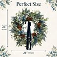 thumbnail image 4 of 24 Inch Artificial Christmas Wreath with Blue Berries, Frosted Greenery, Pinecones and Navy Bow, Outdoor Holiday Wreath with Hanging Hook for Front Door, Wall or Mantel, 4 of 10