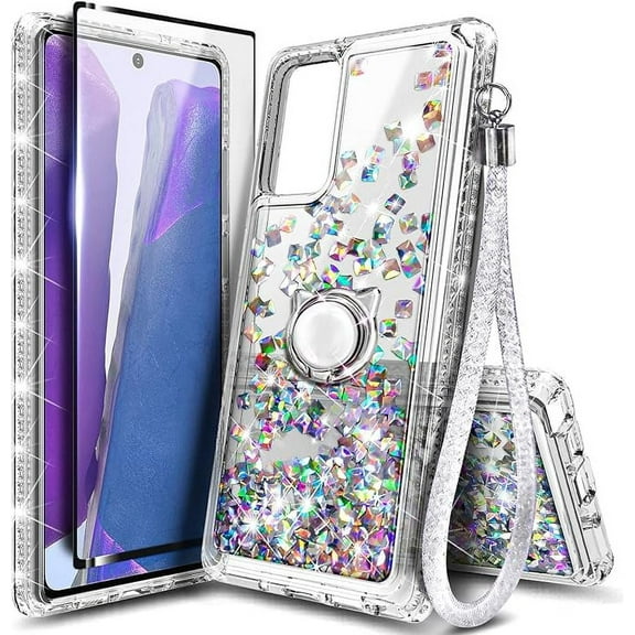 Nagebee For Gabb Phone 3 Pro Phone Case with Tempered Glass Screen Protector, Ring Holder/Wrist Strap, Nagebee Glitter Liquid Floating Waterfall Cute Phone Cover (Gem)