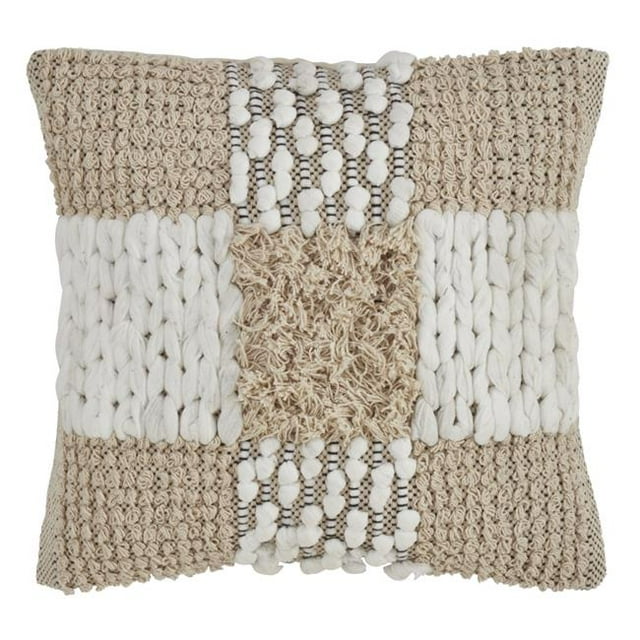 SARO 2643.N18S Down Filled Throw Pillow with Cross Moroccan Design Natural