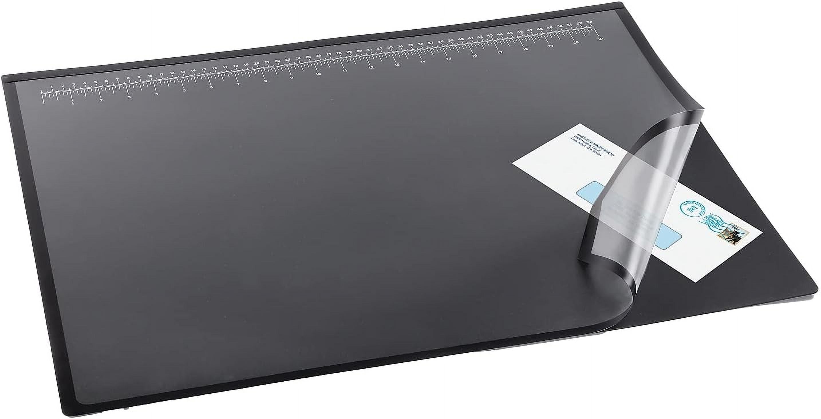 Pad Engineering Desk Mat Pad for Desktop Organization & Document Protection, Printed Ruler Measurements, Black/Clear, 19" x 24"