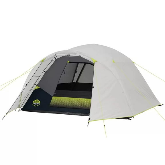 CORE Equipment 6 Person LED Lighted Dome Tent, Gray - Water Resistant