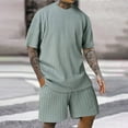 thumbnail image 2 of LISTHA Men's Summer Short Set 2 Piece Textured Solid Fashion Casual Outfit Crewneck Loose Tracksuits Athletic Sports Suit Sky Blue S, 2 of 5
