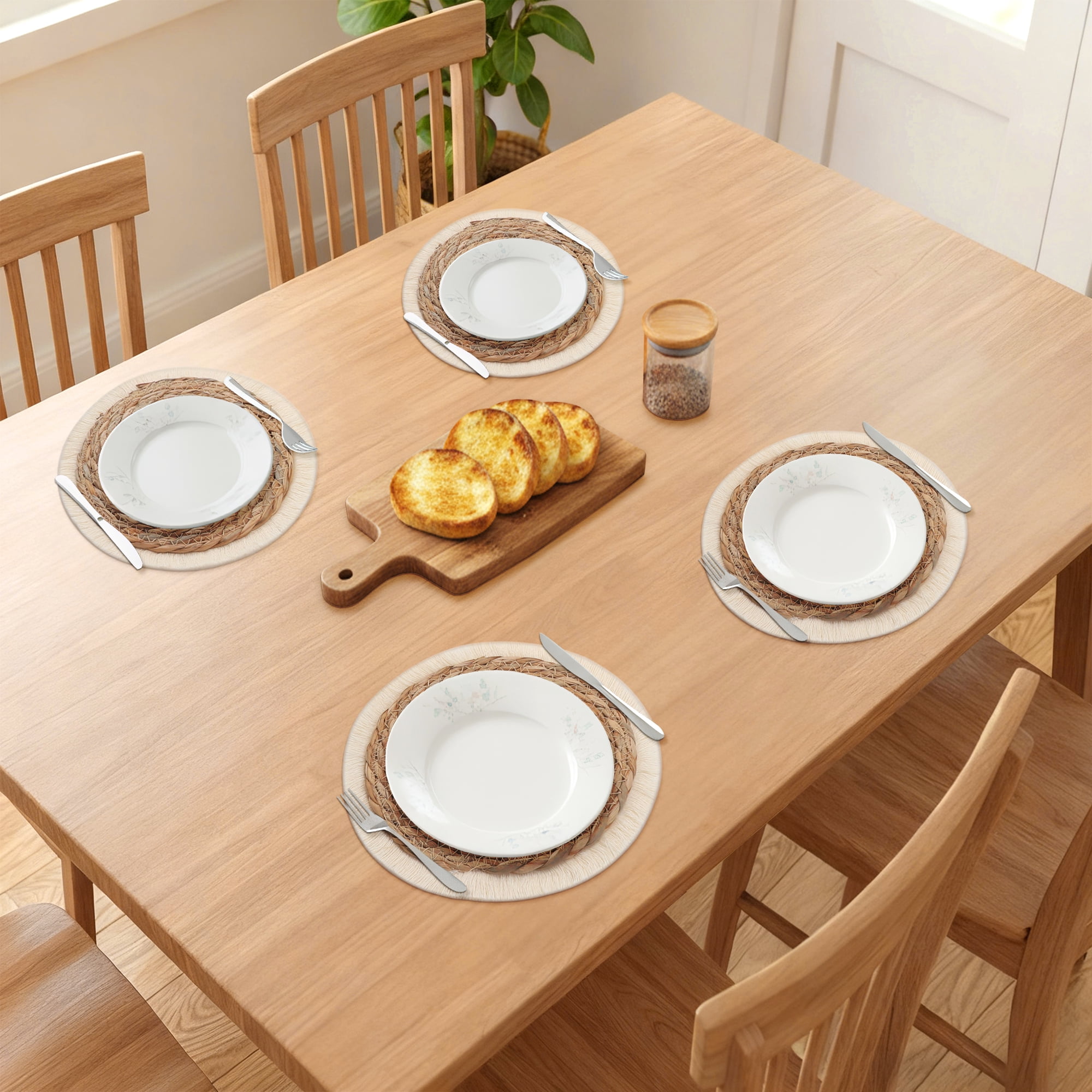 Unique Bargains Set of 4 Farmhouse Placemats for Dining Table Beige/Brown 9.8inch
