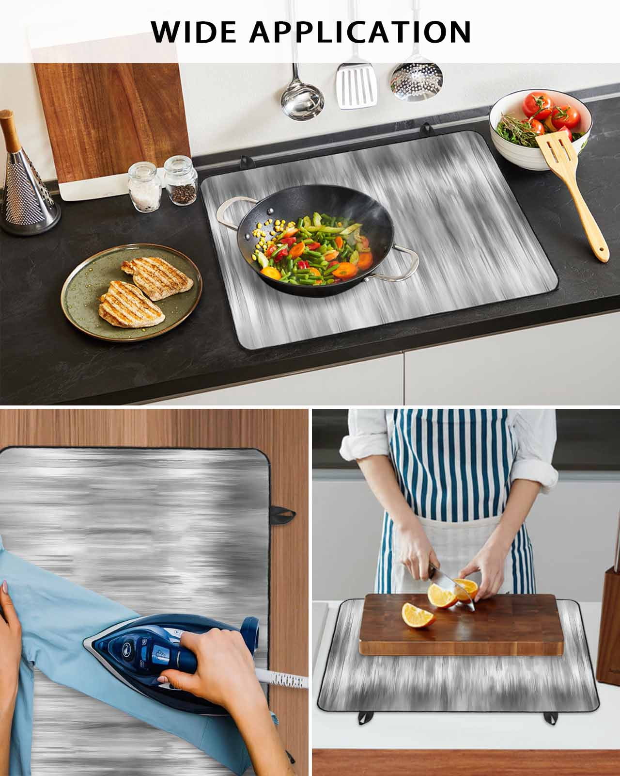 Large Induction Cooktop Protector Mat Grey Stove Top Covers for Electric Stove, Modern Abstract Art Ombre Striped Decorative Stove Burner Cover Mats, Glass Top Stove Cover