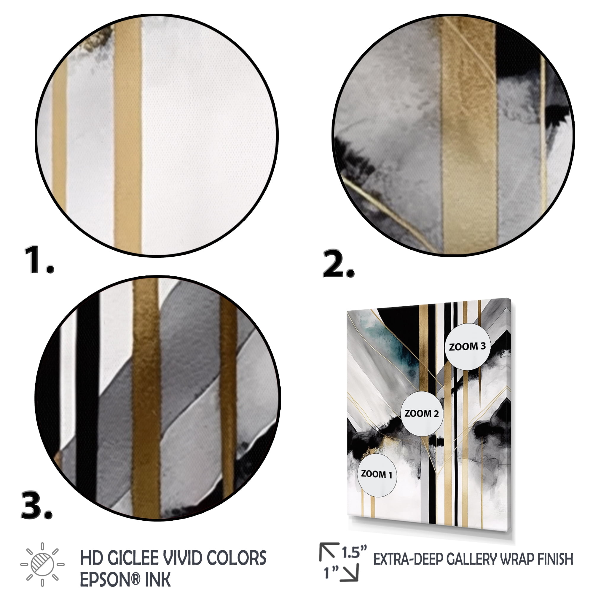Designart Abstract Geode Geometric Black And Gold I Canvas Wall Art