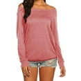 thumbnail image 2 of Women'S Long Sleeve Boat Neck Off Shoulder Blouse Tops Pink XXL, 2 of 6