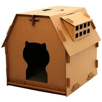 KONTONTY Cats Relaxing 1Set Cardboard Cat Scratcher House with Enclosed Space