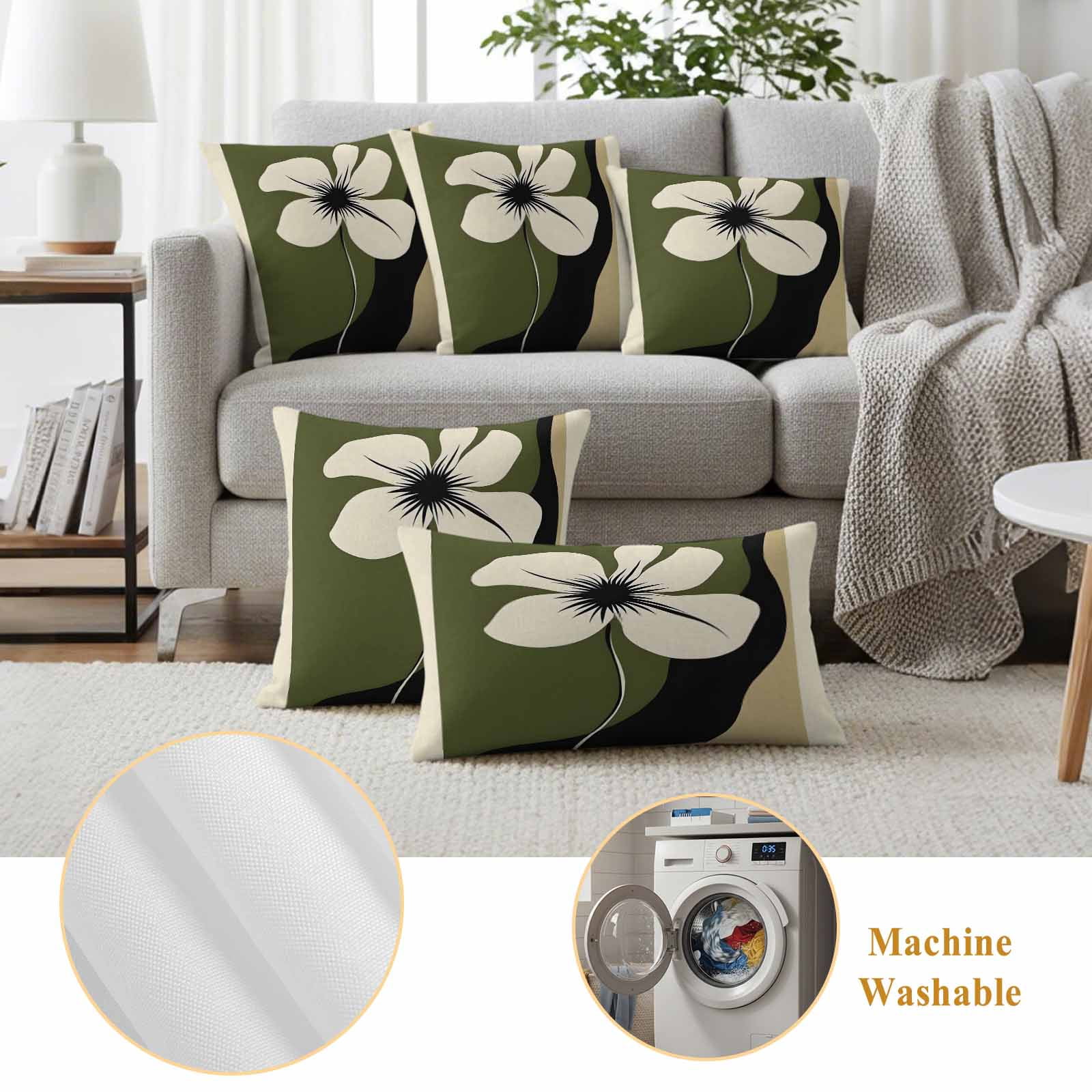 Green Floral Spring Outdoor Waterproof Pillow Covers, Modern Abstract Blooms Botanical Decorative Rectangle Throw Pillowcase Sofa Cushion Sham for Patio/Couch/Chair, 20"x12" 2 Pack