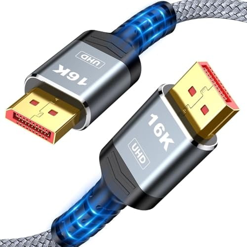 TianQi 80Gbps Displayport Cable 2.1 6FT, 16K@60Hz, 8K@120Hz, 4K@240Hz, DP 2.1 Cable 16K Braided Cord, Compatible with HDR10 DSC 1.2a, G-Sync FreeSync Gaming PC, NVIDIA RTX 4090/3090, AMD 7900XTX 6FT
