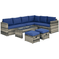 thumbnail image 1 of Outsunny 6pcs Garden Furniture Sofa Set, Rattan 3 Armchairs 2 Table Blue, 1 of 10