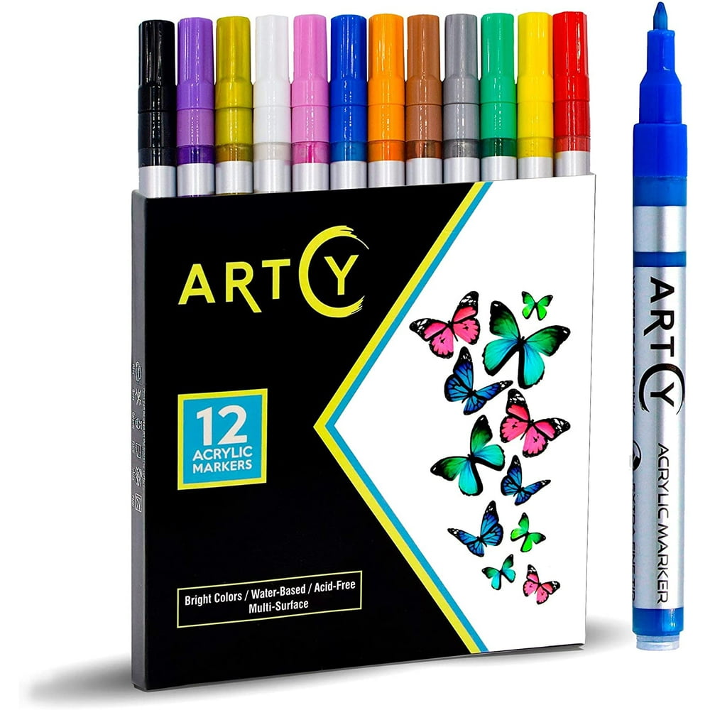 Acrylic Paint Pens 12 Acrylic Paint Markers Extra Fine Tip (0.7mm