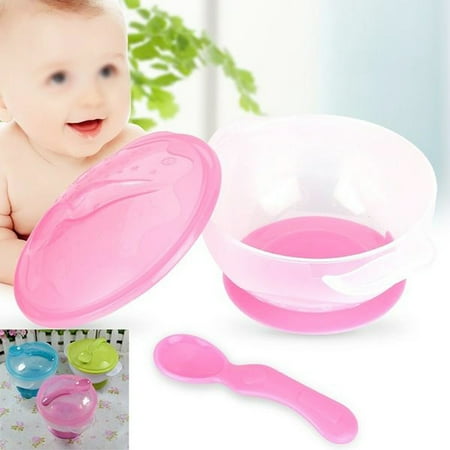 

Suction Baby Bowls with Spoon Toddler Kids Spill Proof Solid Feeding Set(Pink)