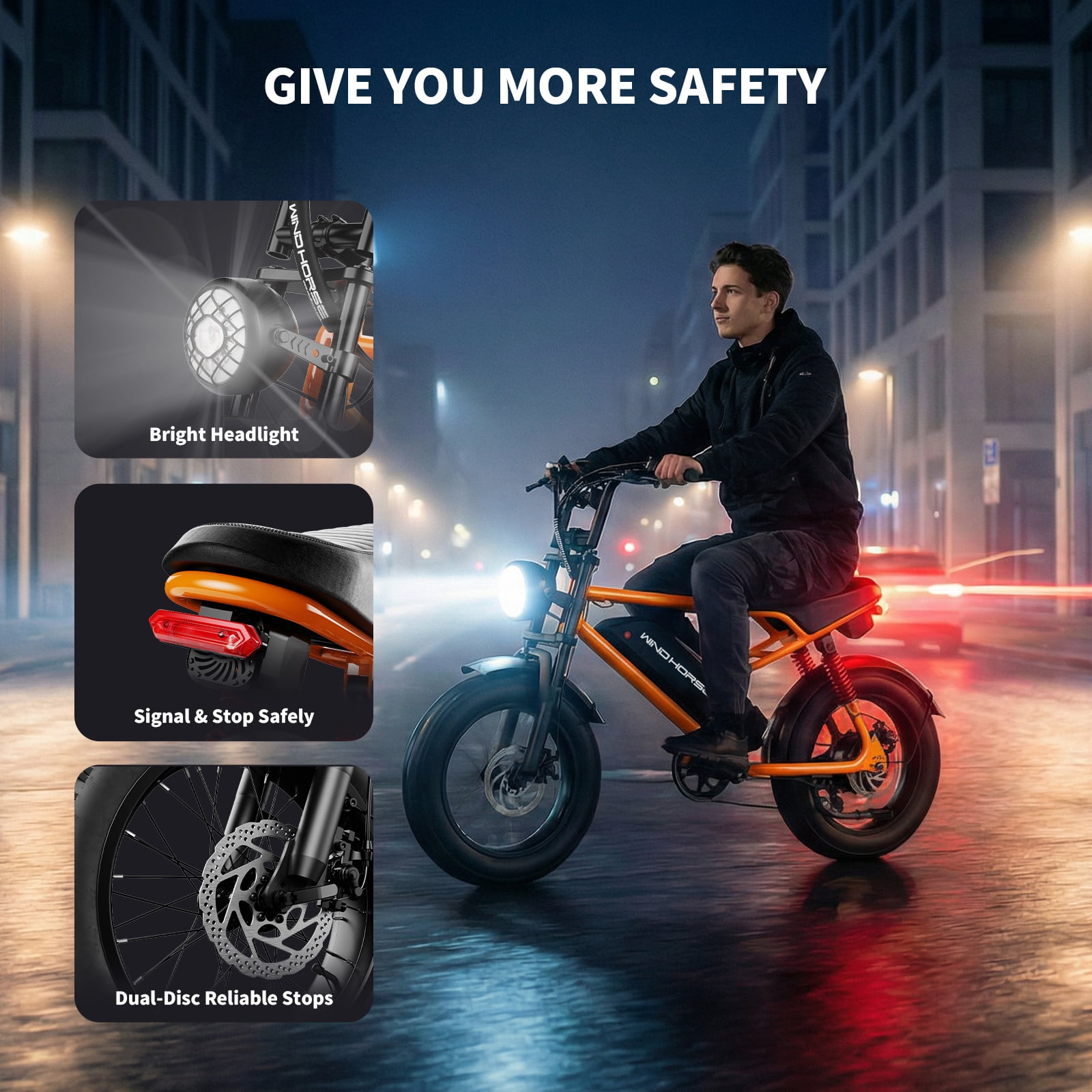 WINDHORSE Electric Bike for Adults, 750W Motor, 20 mph, 48V 15Ah Removable Battery 35-65 Miles Range, 16" Fat Tire E Mountain Bike, Built-in Speaker