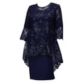 thumbnail image 2 of YUUMIN Women Mother of The Bride Midi Dress Plus Size Lace Wedding Guest Gown Short Sleeve Formal Navy Blue S, 2 of 3