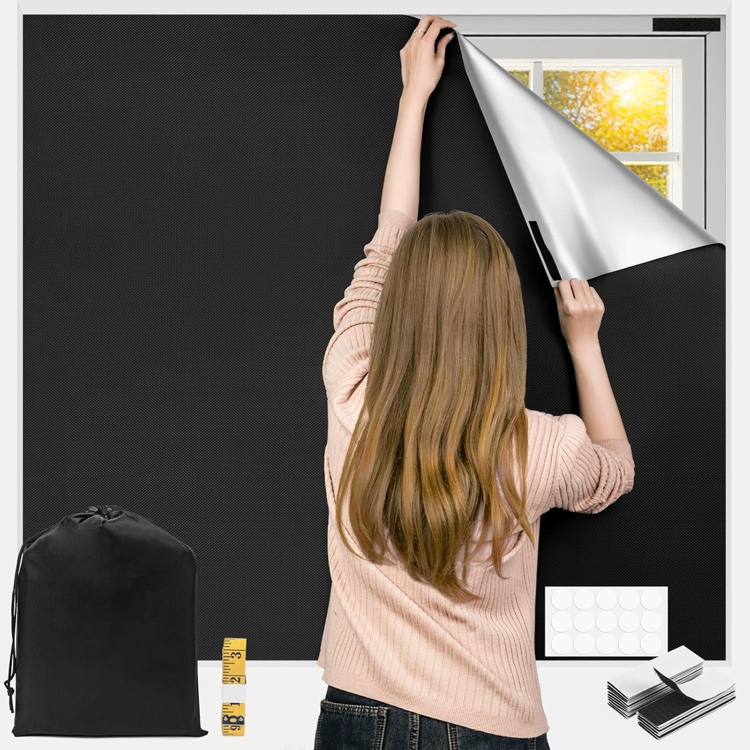 Armscye 100% Blackout Window Shades 118" x 57" Portable Blackout Curtains with Nano Adhesive, No Drill Temporary Blinds for Bedroom, Nursery, Travel & Home