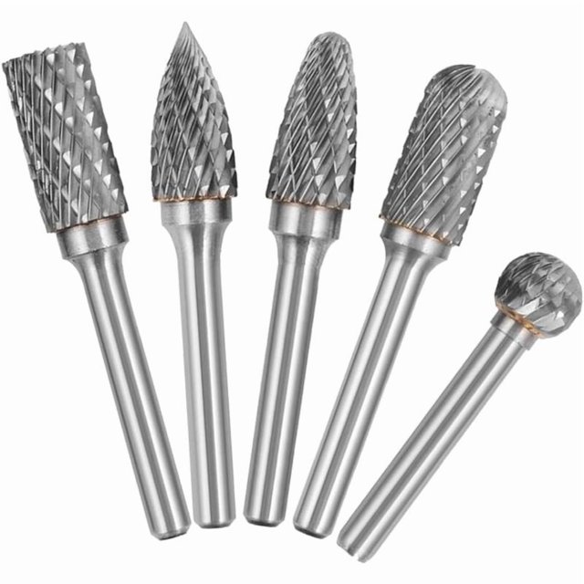 5PCS 6mm Shank 10mm Head Tungsten Carbide Double Cut Rotary Burr Set For Woodworking Engraving Die Grinder Carving Burr Bit Set