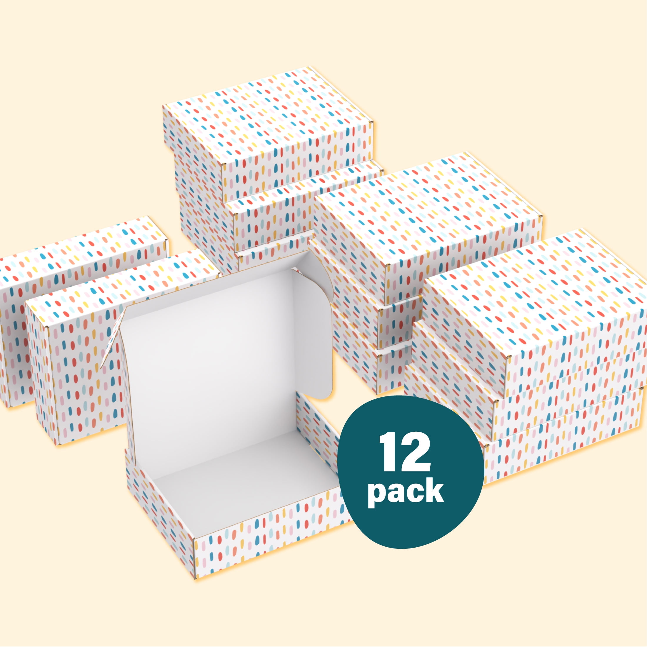 Printed Decorative Mailing, Shipping and Gift Boxes, Tuck Top Closure, 11.25” x 9” x 3”, Confetti Print, 12 -Count Pack