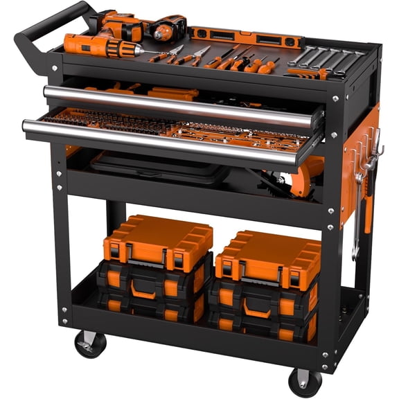 5 Tier Heavy Duty Metal Utility Cart, Service Cart Tub Storage w/Deep Shelve Holds Up to 400 Lbs, Rolling Utility Cart with 360°Swivel Wheels, Work Cart for Garage Workshop Repair Shop