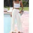 thumbnail image 4 of Women's Summer Linen Blend Palazzo Pants - Wide Leg Trousers with Pockets, Drawstring & Elastic Waist, Lightweight Casual, 4 of 6