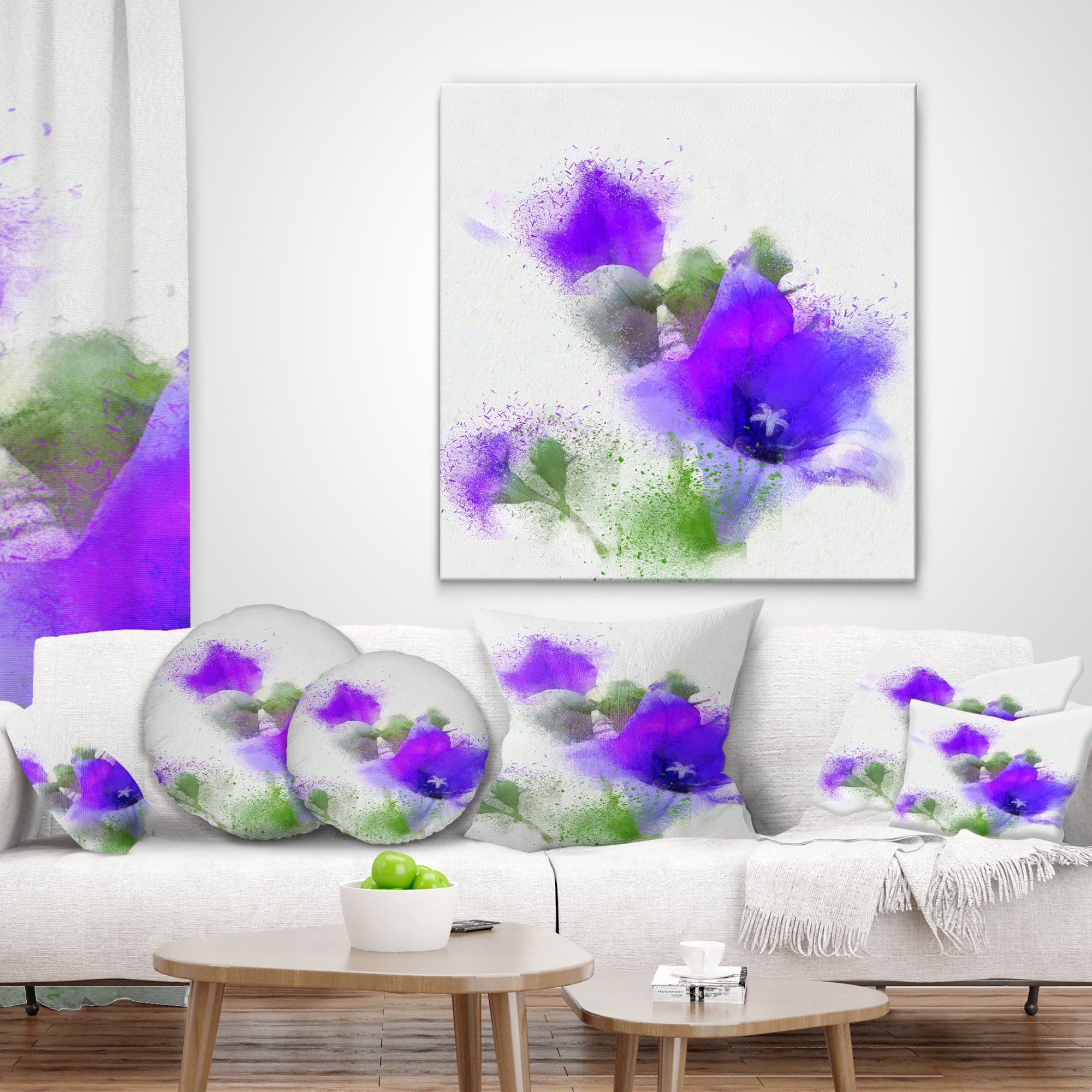 Designart Bouquet of Blue Watercolor Flowers - Floral Throw Pillow - 18x18