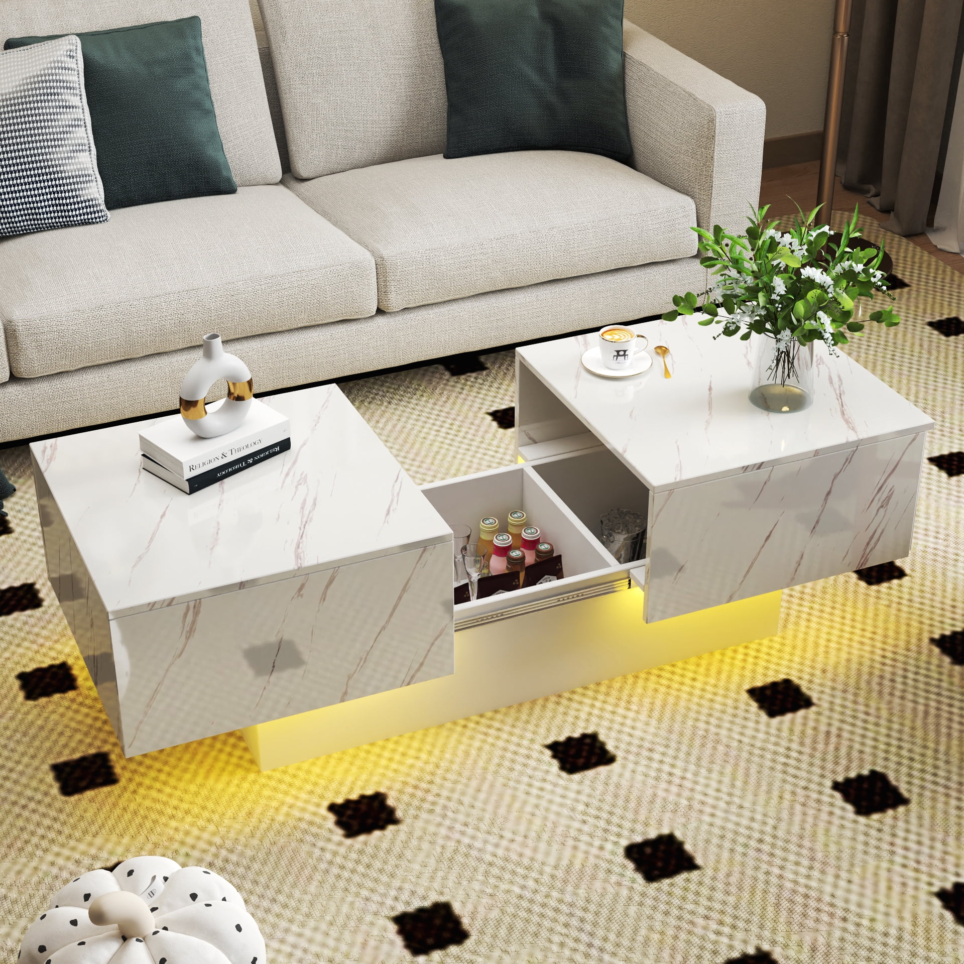 Coffee Table with Sliding Tabletop Hidden Storage Compartment Extendable, White