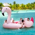 thumbnail image 2 of Topbuy 4-6 Persons Inflatable Flamingo Floating Island w/ Inner Loop & Floating Mat Blow-up Party Floatie with Electric Air Pump & 6 Cup Holders, 2 of 10