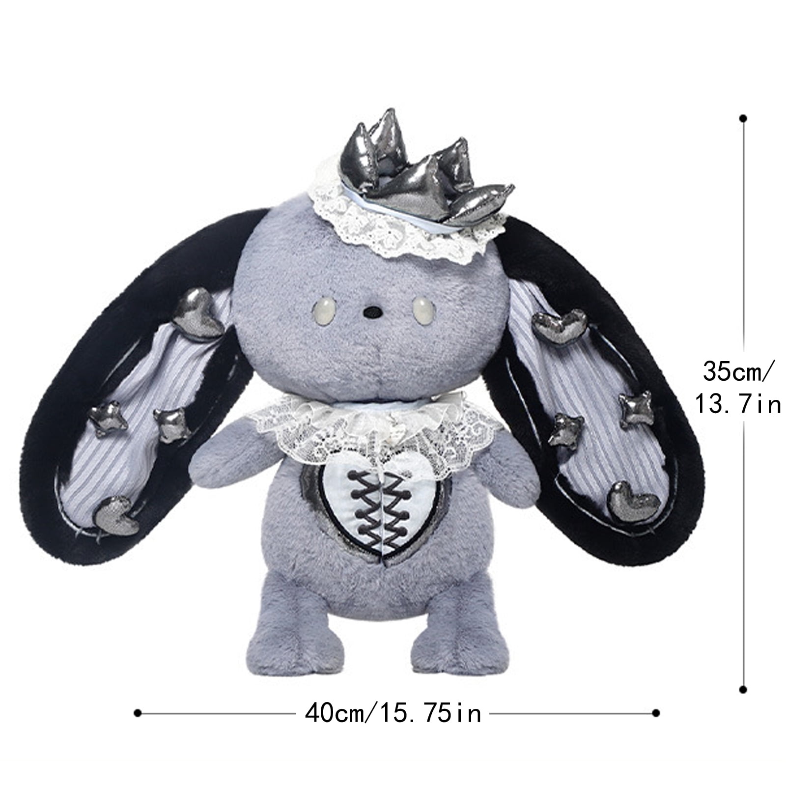 Stuffed Bunny, Bunny Rabbit Stuffed Animal, Bunny Plush, Black Decor, Lace Fabric, Rabbit Plush, Plush Doll, 1 Pc, 12inStanding, Silver Crown, Collectible Display, Gothic Home