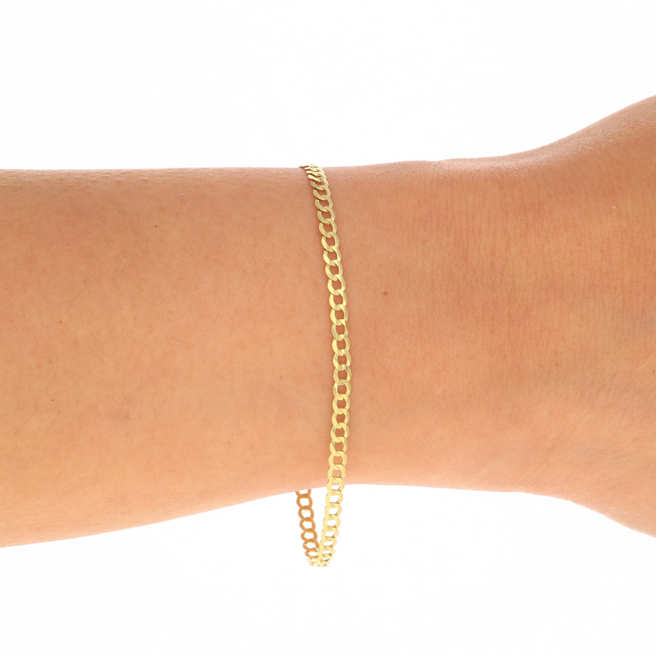 Nuragold 14k Real Yellow Gold Solid Cuban Curb Link 2.5mm Chain Bracelet or Anklet (7"-9") Italian Jewelry for Men & Women