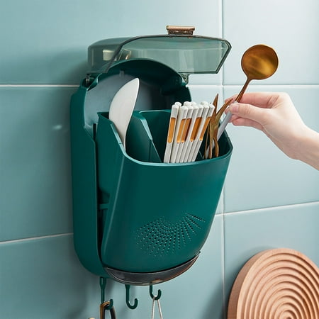 

SHENGXINY Drain Stand Clearancekitchen Household Dusts-Proof And Moisture Proof Chopsticks Rack With Cover Wall-Mounted Draining Chopsticks Cage Rack Tableware Storage Rack