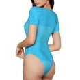 thumbnail image 2 of Pofeuu Sky Blue Glitter Print Short Sleeve Body Suits Women Round Neck Bodysuits for Women Onesie Adult Set Body Suit-Medium, 2 of 7
