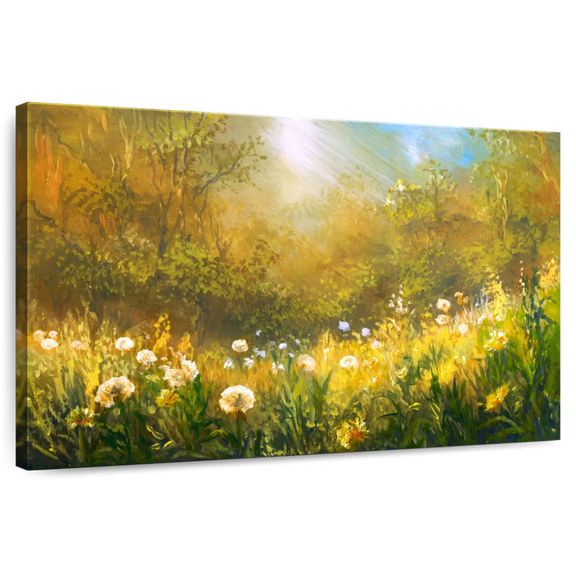 Elephant Stock Dandelion Field Wall Art - Horizontal Canvas Wall Art - Living Room Wall Decor - Floral And Botanical Canvas - Orange And Yellow Decor - 12" x 8"