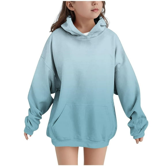 NAISIBABY Girls Gradient Hoodie Size 10, Fleece Tops Long Sleeve Trendy Soft Pullover Hooded Sweatshirt Light Blue