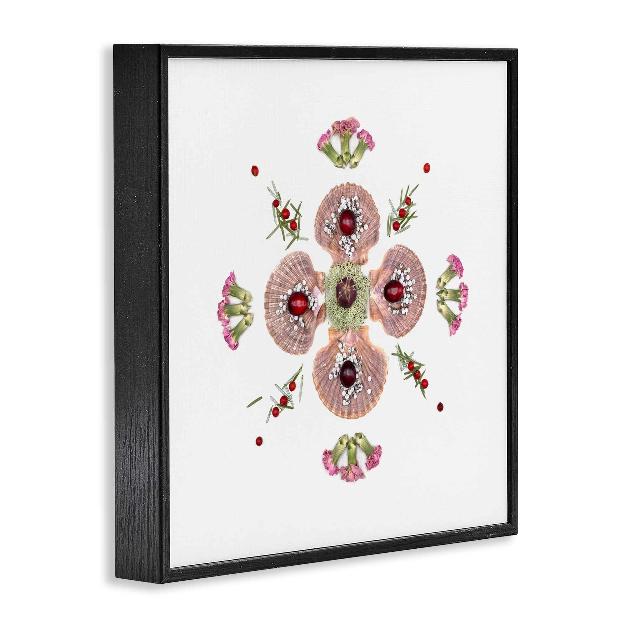 Stupell Industries Clam Shells & Botanicals Pattern Black Framed Giclee Art, design by Beth Adoette