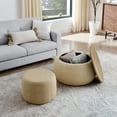thumbnail image 4 of 25" Round Storage Ottoman - Natural Woven Rattan 2-In-1 Ottoman & Side Table with Hidden Seat Five(Not Include Sofa), 4 of 12