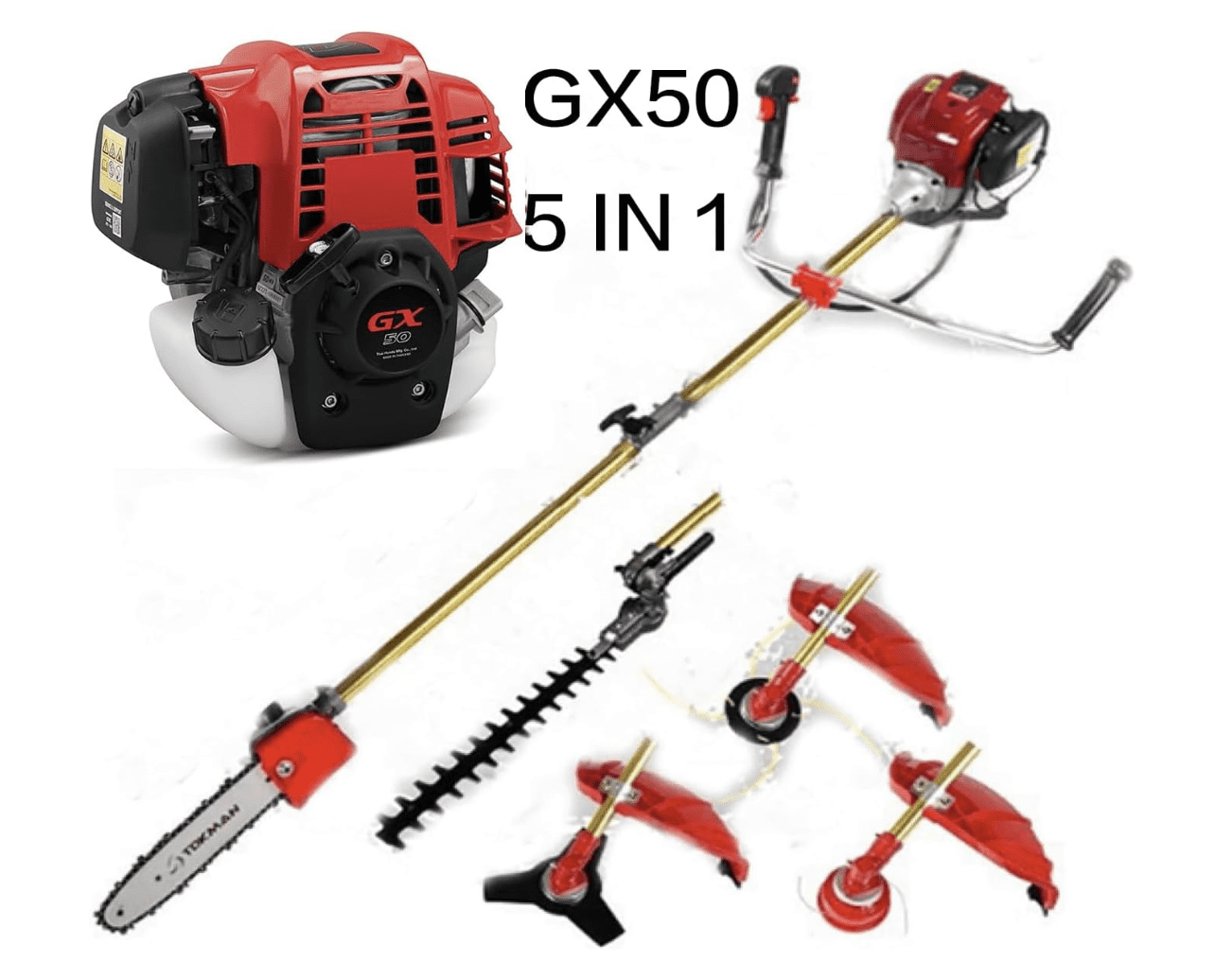 GX50 weed wacker 4 strokes 5 in 1 gas weed eater brush cutter grass trimmer