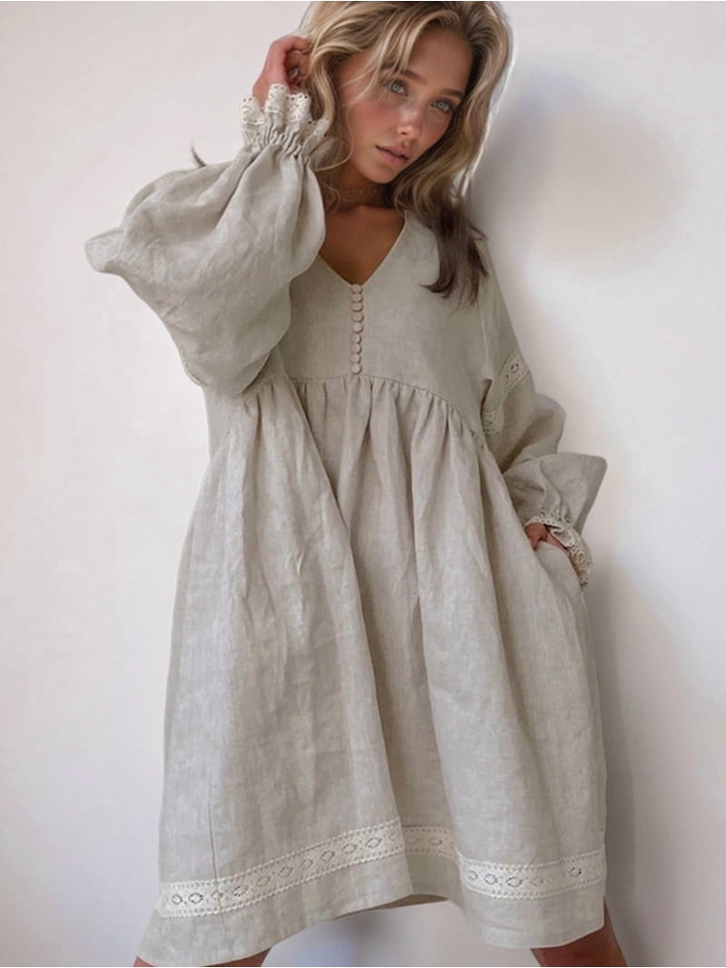 cute loose dresses ONTINVA Women Autumn White Shirt Dress Casual Loose Short Crew Neck Tunic  Mini Dresses Plus Size (White,2XL,XX-Large) at Amazon Women's Clothing store
