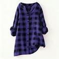 thumbnail image 4 of Womens Button Up Plaid Shirts Loose Tunic Tops Long Sleeve V Neck Casual Blouses Plus Size Maternity Outfits (2XL, Purple), 4 of 6