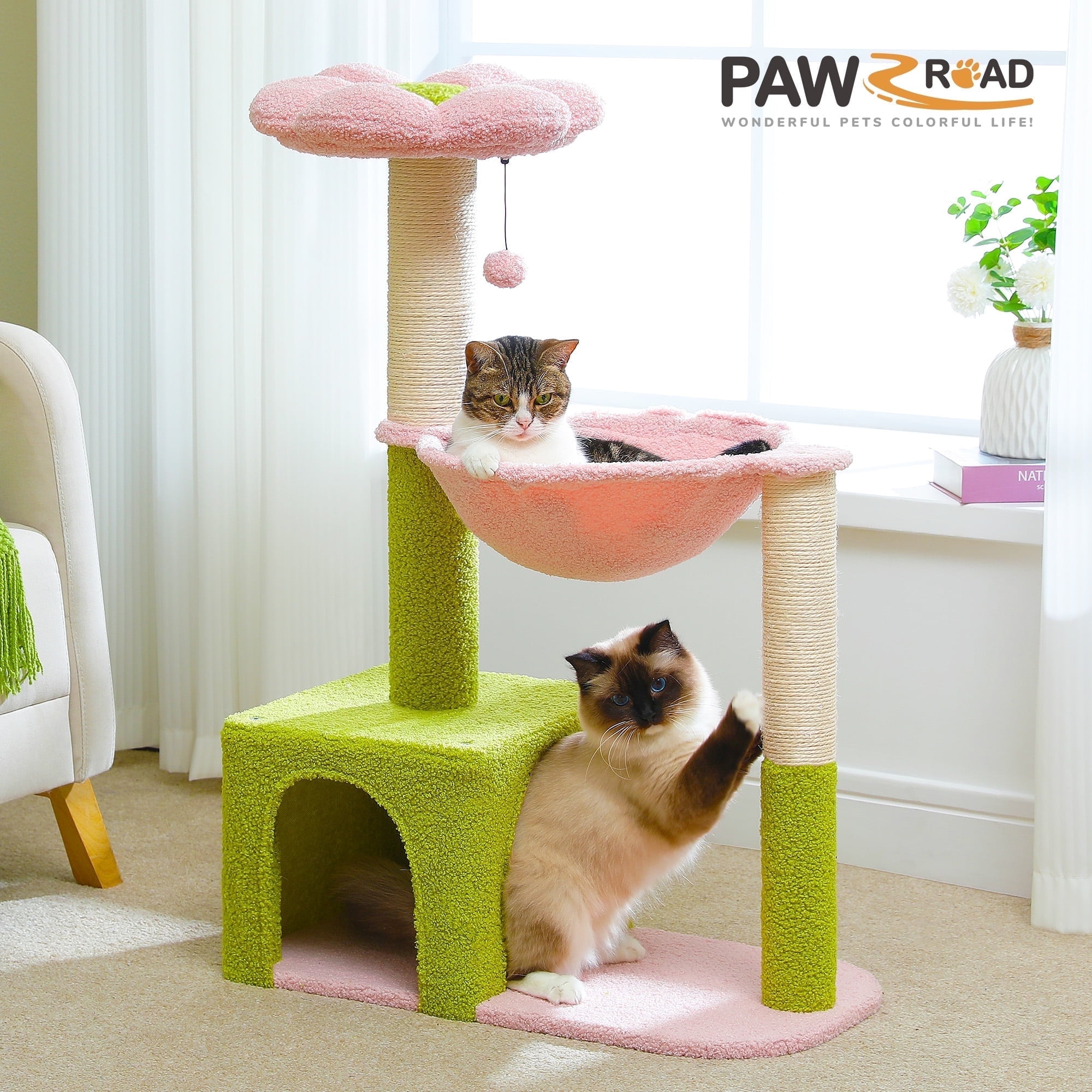 Pawz Road 36.6" Flower Cat Tree Tower, Pink photo 1