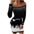 thumbnail image 4 of BLTIBY Christmas Sweatshirt Dress for Women 2024 Xmas Print Autumn Winter Off Shoulder Casual Soft Long Sleeve Fashion Pullover Dresses Outfit Trendy Black L, 4 of 6