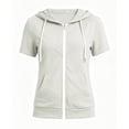 thumbnail image 7 of thefmos Women Summer Fall Short Sleeve Hooded Zip Open Front Casual Basic Solid Trendy Tops Hoodie Casual Sweatshirt Jacket, White XL, 7 of 7